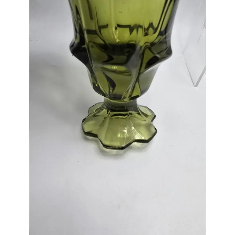 VTG Fenton Swing Art Glass Handkerchief Footed Vase Colonial Olive Green 7